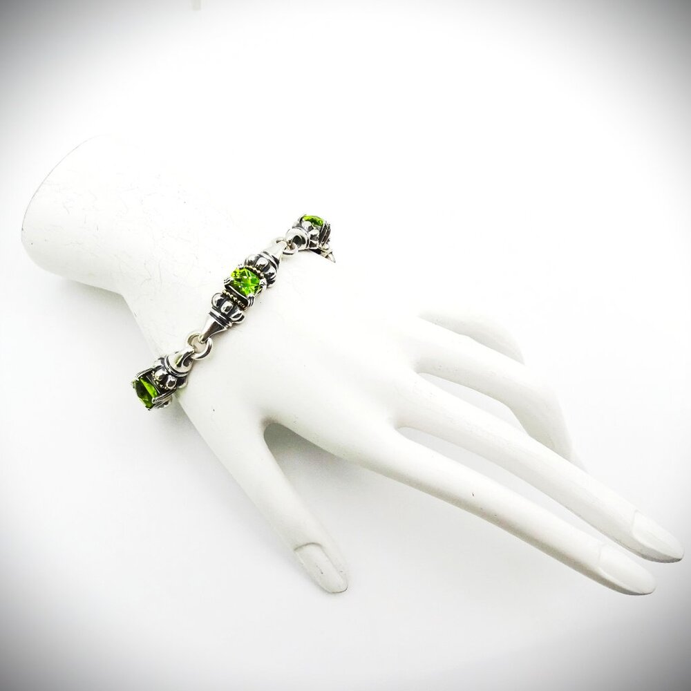 LAGOS Caviar Sterling Silver 18K Yellow Gold Faceted Green Peridot Link Bracelet - Picture 13 of 13